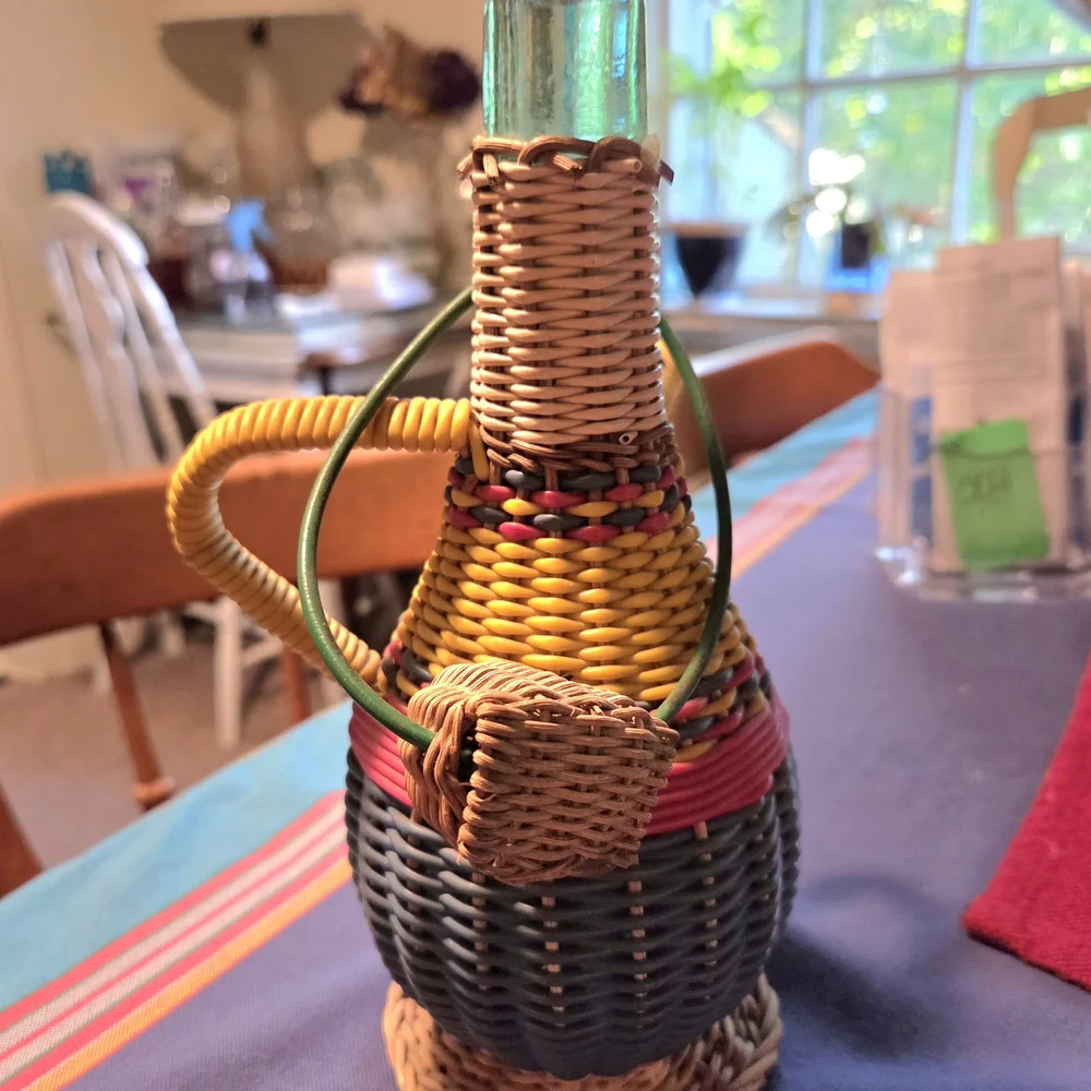 Vintage Colorful Woven Folk Art Bottle Avion France 1960